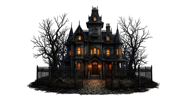 Spooky victorian haunted mansion isolated as PNG
