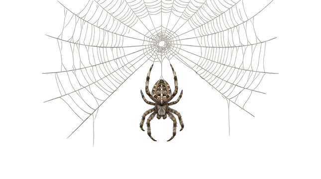 Spider hanging on web with arachnid, halloween,, transparent as PNG asset