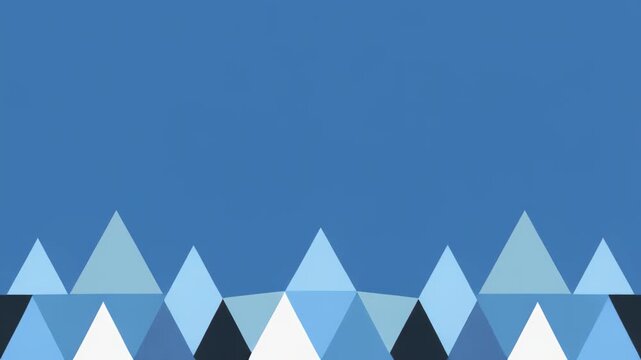 Abstract blue geometric pattern with white triangles rising during a soft light transition