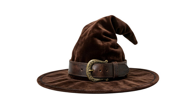 Classic brown velvet pointed witch hat with decorative as transparent PNG