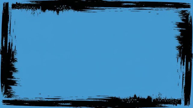 Abstract blue rectangles with distressed black borders on black background cinematic motion