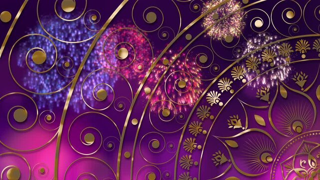 Diwali festival background with ornate Indian mandala, golden decorative elements, vibrant purple and gold luxury backdrop, festive celebration design with copy space for greeting cards, banners