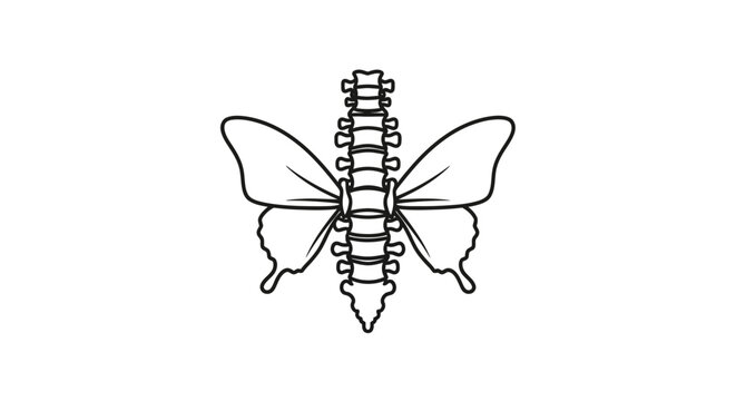 Spine structure combined with butterfly wings illustrates a medical or chiropractic concept.