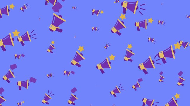 Purple and Yellow Business Megaphone Pattern, Looping Marketing Background 4K Video