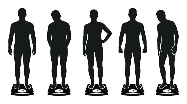 Silhouettes of People with Different Body Types on Weighing Scales