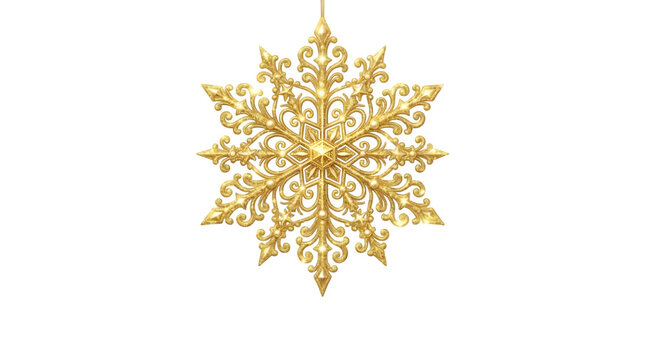 Decorative gold snowflake ornament as transparent object