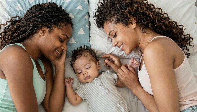happy family lying on the floor