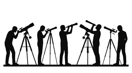 Silhouettes of People Using Telescopes for Stargazing and Astronomy © matahari