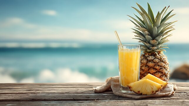 Refreshing Tropical Orange Juice Cocktail on Sandy Beach with Ocean View and Palm Trees for Summer Holiday Vacation Party and Exotic Seaside Refreshment
