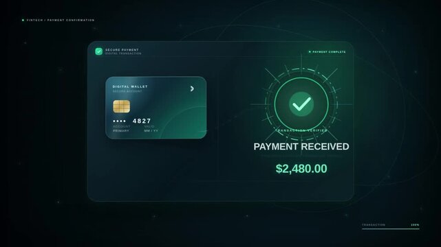 Secure digital payment received confirmation with credit card and verified transaction success