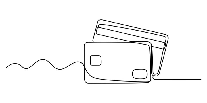 Continuous single line drawing of two credit cards for online shopping and financial payment services in a simple minimalist style Vector, illustration