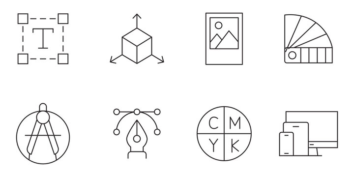 Set of thin line design and creative process icons, vector illustration