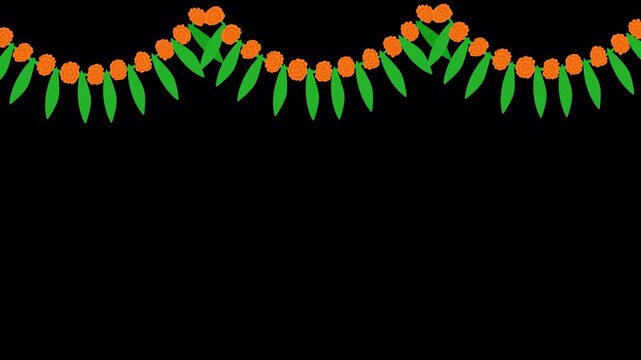 Hand Drawn Marigold Flower Garland Animated Overlay with Transparent Background