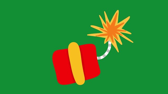 2D Hand Drawn Red Bomb Firecracker Animation Green Screen Overlay