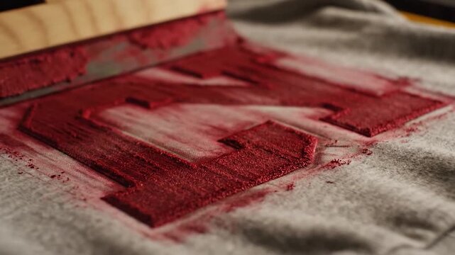 Automatic embroidery machine stitching dark fabric with precision.