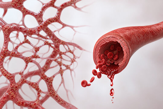 Consumptive coagulopathy with microclots and bleeding vessel