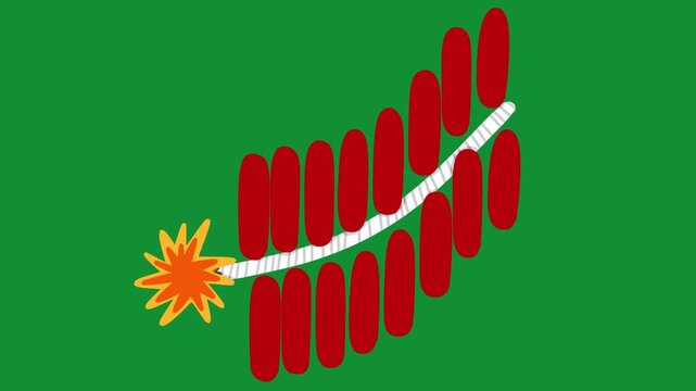 2D Hand Drawn String Of Firecrackers Animation Green Screen Overlay