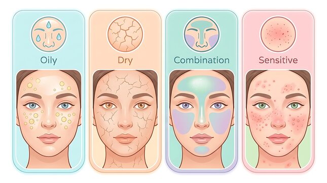 Comparison of four common skin types for facial skincare