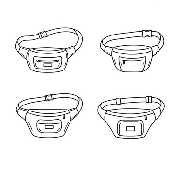 Set of four fanny packs isolated on transparent background