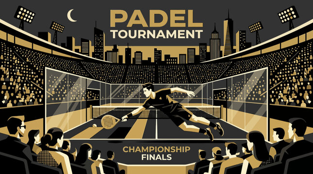 Exciting Padel Championship Finals In A Futuristic City Stadium Under Moonlight