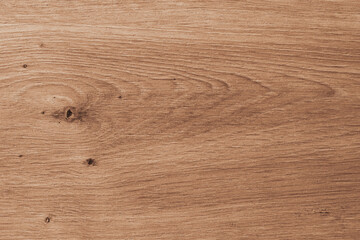 Obraz premium Flat lay close up view of natural oak wooden board texture surface with visible knots and horizontal grain pattern for rustic interior material background