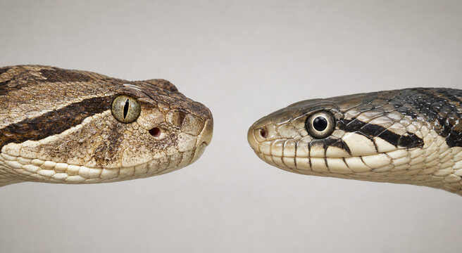 Venomous viper and rat snake head comparison