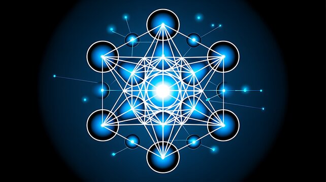 Sacred geometry glowing blue energy symbol with interconnected circles and spiritual pattern