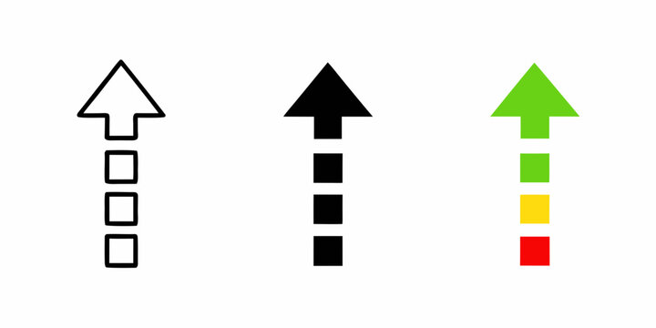 Upward pointing Arrow Icons In Black White And Color Variations