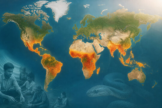 Global snakebite burden map with tropical risk glow