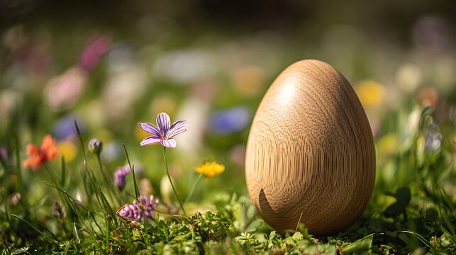 Colorful Easter Eggs Resting in Fresh Green Grass with Spring Flowers for Holiday Celebration and Seasonal Nature Tradition