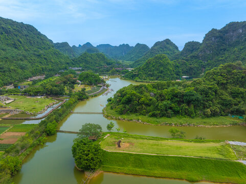 Aerial view of Thung Nham Bird Park, a natural paradise that captivates visitors worldwide in Ninh Binh province, Vietnam