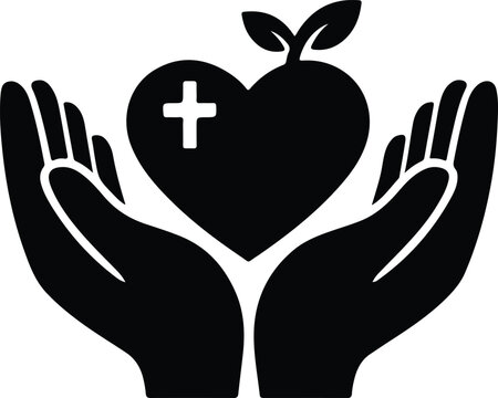 Caring Hands Medical Heart Plant Vector Icon For Healthcare Logo