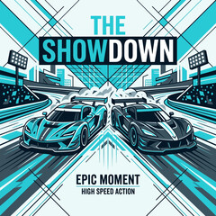 Obraz premium Epic Motorsport Showdown High Speed Adrenaline Racing Cars