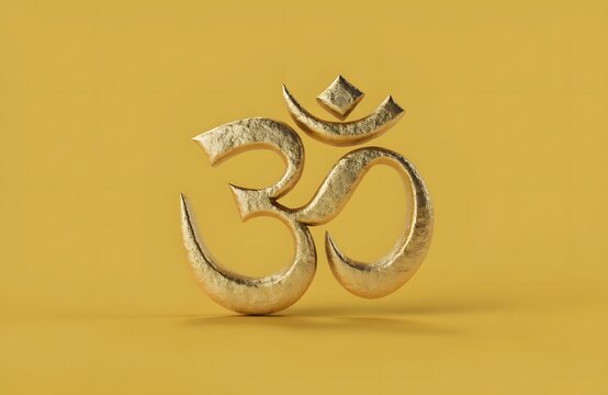 Golden Om Symbol 3D Rendering Sacred Hindu Sign for Meditation Yoga and Spirituality