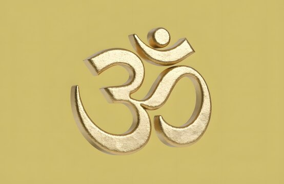 Golden Om Symbol 3D Rendering Sacred Hindu Sign for Meditation Yoga and Spirituality