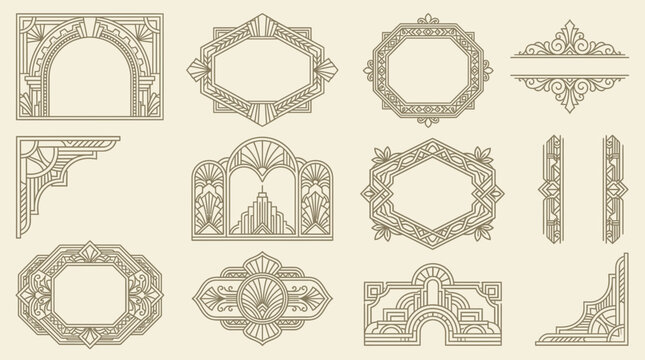 Art Deco Frames Collection: Ornate Geometric Borders & Architectural Elements