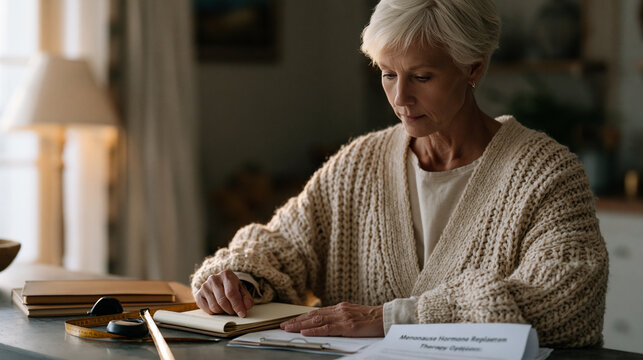 Inside a modest home a real estate appraiser reviews room measurements in the quiet aftermath of a household transition, her notepad and measuring tools resting on a countertop as