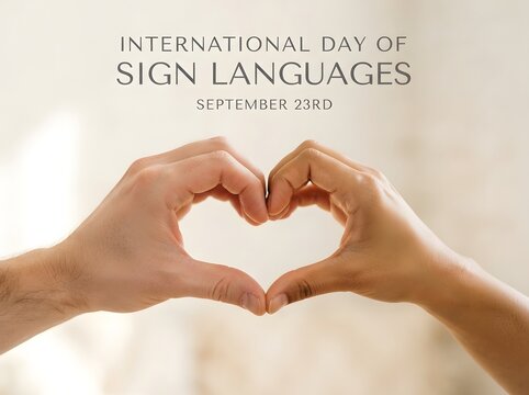 International day of sign languages poster with hands forming a heart shape symbol