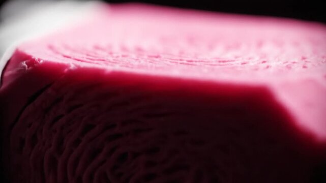 Close-up of swirled pink minced meat or pate texture.