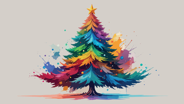 Colorful abstract christmas tree creating festive paint splash