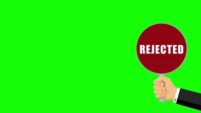 Rejected Sign on Green Screen Chroma Key Animation with Hand Holding Red Sign