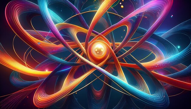 Abstract Depiction Of Atomic Structure With Vibrant Colors Representing The Essence Of Energy And Matter In The Universe