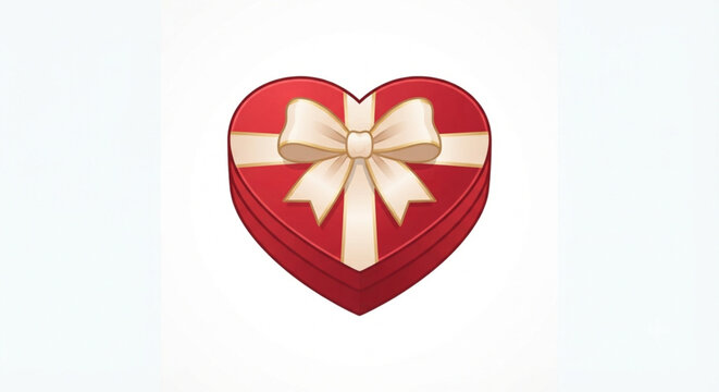 Red Heart Shaped Gift Box with White Ribbon and Bow for Valentine Day