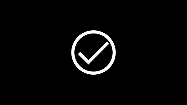 Green check mark on black background, checkmark animation symbol, yes approve choice, approved tick mark, verified symbol, yes icon