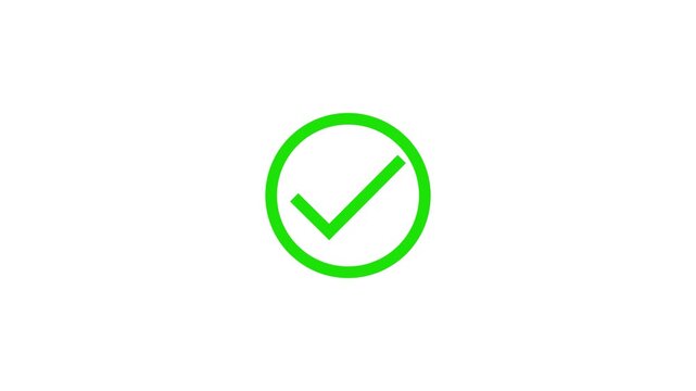 Green check mark on black background, checkmark animation symbol, yes approve choice, approved tick mark, verified symbol, yes icon