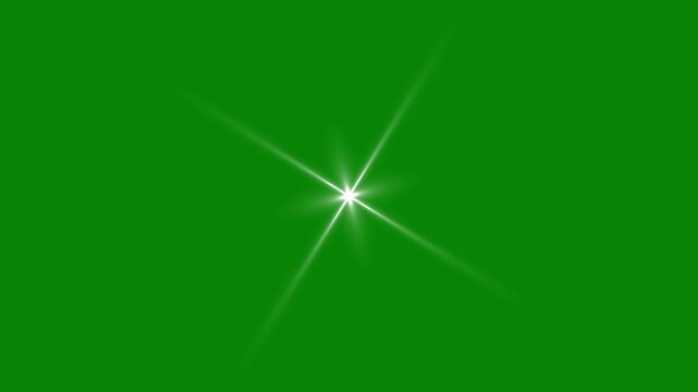 Cute white cartoon star blinking animation, 2D flat vector doodle sparkle, magic shining starlight burst, festive holiday starry sky overlay loop on transparent green screen video. 4K