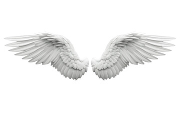 Obraz premium Pair of white angel wings flying on a transparent background, symbolizing freedom, purity, and heaven