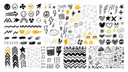 Hand Drawn Grunge Doodles Collection Featuring Scribbles Stars Arrows And Various Abstract Shapes abstract shapes art artistic background © Sampad
