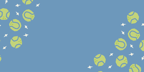 Fototapeta premium Horizontal presentation banner backdrop template with hand drawn cute tennis balls corner design 