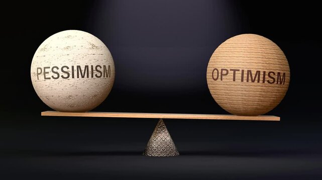Pessimism and Optimism in balance - balancing spheres on a scale symbolizing harmony, equity and equilibrium between pessimism and optimism. Made by human for humans